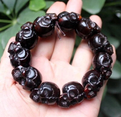 Brazalete Brazalete Buda Cadena Mano Cuentas Cabeza Calavera Tallado Cuerno Natural Amuleto Foto 1 de 3