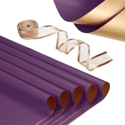 20 hojas de papel de envolver flores con cinta 22,8" x 22,8" tono púrpura oscuro/dorado Foto 1 de 4