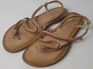 ANTONIO MELANI Selma Leather Sandals UK 4.5 Diamante Snake Design Flats Vgc - Picture 1 of 14
