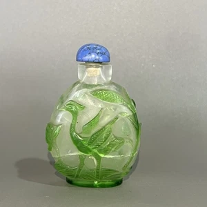Collection Chinese Old Peking Glaze Carved Crane Statue Exquisite Snuff Bottle - Picture 1 of 9