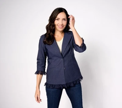 Isaac Mizrahi Live! Chaqueta para mujer talla 14 elástica tejida Blazer Hunter A631275 Foto 1 de 4