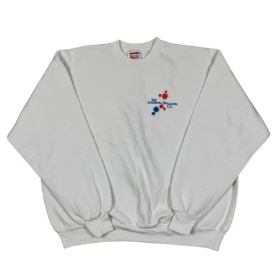 VTG 90s The Sherwin Williams Co Distressed Paint Sweatshirt Workwear White XL - Image 1 of 4