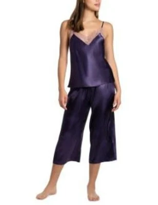 Conjunto de pijama de satén recortado púrpura de 2 piezas Linea Donatella Brennan para mujer S Foto 1 de 4