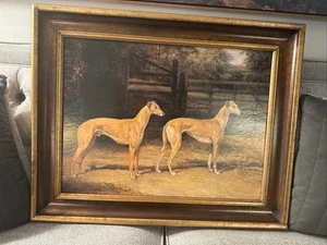Fellows From Wales And Silvery Sands VTG Lithograph In A Wood Frame Greyhounds - Picture 1 of 6