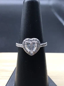925 Sterling Silver 2.00CT Heart Shaped Halo Moissanite Ring Size 6 And 7 - Picture 1 of 13