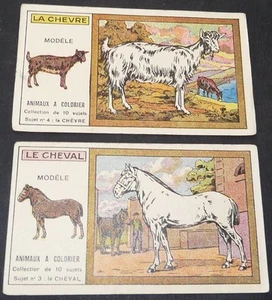 2 CHROMOS CHOCOLATS REVILLON 1920 ANIMAUX A COLORIER CHEVRE CHEVAL - Picture 1 of 1
