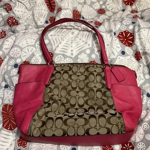 Coach New York Ava Signature Hot Pink Leather Large Bag Tote Monogram Shoulder - Bild 1 von 20