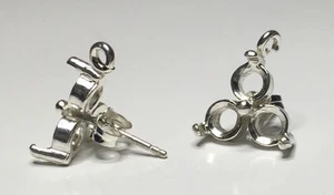 Two Round Tri-Cluster Silver Pre-Notched Earring Dangle Settings (2-5.5mm) - Picture 1 of 5