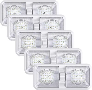 5 Pack RV LED Ceiling Double Dome Light Fixture ON/Off Switch Interior Lighting - Picture 1 of 9