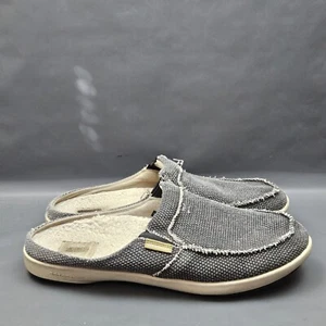 Gecko Man Canvas Slippers Mens Size 14 Gray Wool Sheepskin Orthopedic Mule Shoes - Picture 1 of 9