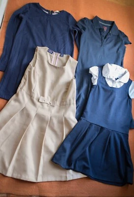 Uniforme Escolar Niña 4 Vestidos (Manga Larga, Sl., Sin Mangas) Talla 7-8 T Foto 1 de 4