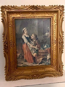 2 Vtg FRAMED ROCOCO PRINTS on CANVAS Francois Boucher/ Sylvie Vigée LeBrun - Picture 1 of 23