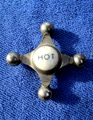 Antique Bathtub Sink Handle Fixture HOT KNOB Faucet 2.5" Chrome, Porcelain Cap Cover