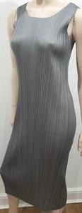 Vestido Midi PLIEATS PLEASE ISSEY MIYAKE Plateado Gris Plisado Sin Mangas 3 UK12 - Imagen 1 de 8