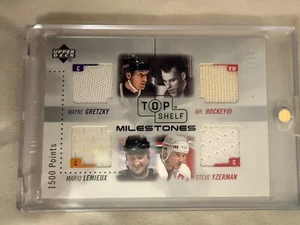 Gretzky Lemieux Howe 02/03 UD Top Shelf Milestones 1500 Points Quad Jersey #/25 - Picture 1 of 2