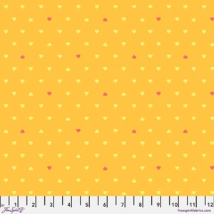 NEW! TULA PINK BESTIES UNCONDITIONAL LOVE IN BUTTERCUP HEARTS COTTON FABRIC HY - Picture 1 of 1