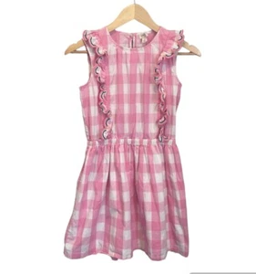 Crew Cuts Girl Pink White Gingham Check Dress Size 14 Ruffles Embroidery Summer - Picture 1 of 12