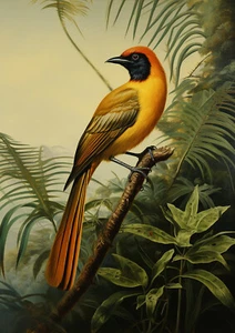 Pájaro del paraíso, póster de pájaro de la selva, estampado de arte de pared, estampado de pared de aves tropicales - Imagen 1 de 4