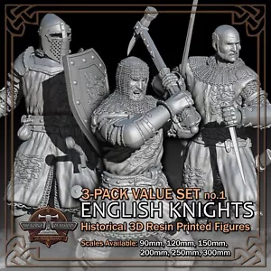 English Knights 3-Pack #1 - 3D Resin Printed Figure Models - Scale 90mm to 300mm - Picture 1 of 22