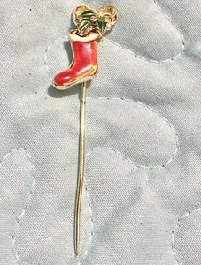 Christmas Stocking Boot Red And Gold Tone Stick Pin - Picture 1 of 2