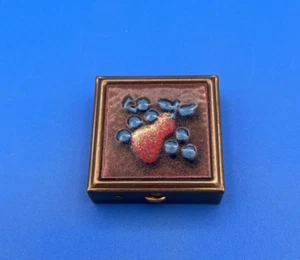 Vintage Pill Box Mini Metal with Enamel Fruit Pear Grapes 2 compartments 1.5" - Picture 1 of 10