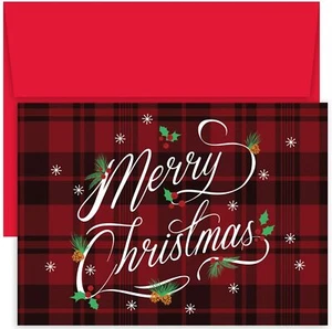 Tarjetas de Navidad Feliz Navidad a cuadros de 18 cuentas en caja de recuerdo (880600) - Imagen 1 de 2