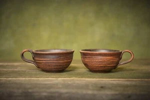 Juego de 2 tazas hechas a mano tazas de cerámica artesanal cerámica arcilla taza café regalo amante - Imagen 1 de 12