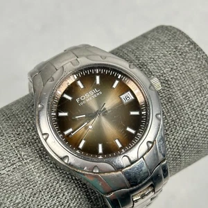 Fossil Blue Watch Mens 40mm Date Brown Dial Silver Tone New Battery READ - Picture 1 of 12