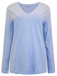 Camiseta Ex M&S Azul Claro Algodón Rico Cuello en V Manga Larga Talla 6-12 - Imagen 1 de 3