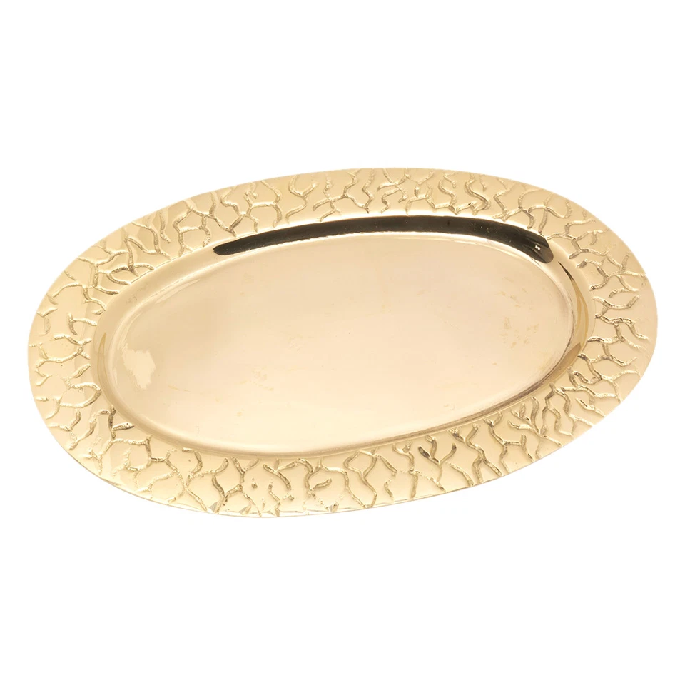 Kerzenteller Oval 14x8cm Innen Messing Massiv Gold Dekoteller mit Rand Tablett  - Bild 1 von 1