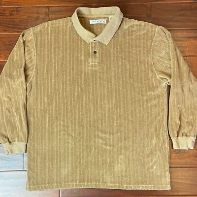 Винтажный отпечатки мужской горчичный цвет длинным рукавом махровая ткань свитер-поло XL - Изображение 1 из 4