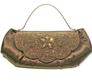 Carlo Fellini Satin Beaded Evening Bag Clutch Purse Wallet With Chain and Magnet - Picture 1 of 12