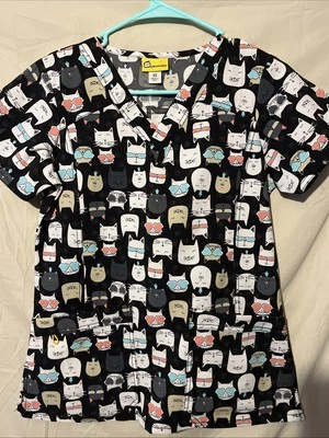 Wonderwink Scrub Top Ladies Size XS Great Cat Design - Image 1 of 4