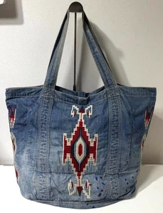 Vintage Ralph Lauren Polo Denim Supply bestickt Azteken Western Jeanshemd Beuteltasche Tasche - Bild 1 von 20