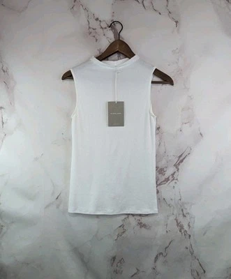 Everlane Tank Top Womens Small White The Pima Micro Rib Funnel Neck Supima Mock  - Image 1 of 4