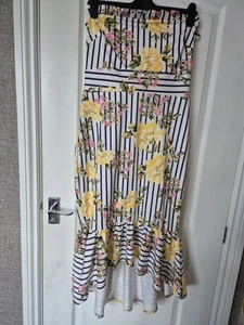 ASOS Vibrant Floral Bandeau Stretch Evening Dress Size 14 Dipped Hem - Picture 1 of 4