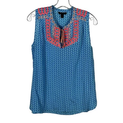 J. Blusa Crew Neón Bordada Sin Mangas Mezcla Seda Estampado Geométrico 6 Foto 1 de 4