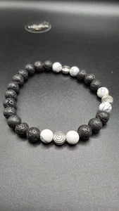 Viking Celtic Design Black/white Lava Rock Healing Peace Beaded Bracelet - Picture 1 of 2