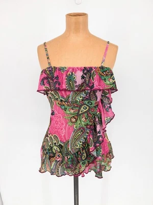 Blusa sin mangas vintage Y2K casi famosa cachemira con volantes cintura imperio talla pequeña Foto 1 de 4