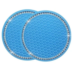 2Pcs Car Cup Holder Coasters For Women Interior Crystal Rhinestone Bling Insert - Imagen 1 de 2