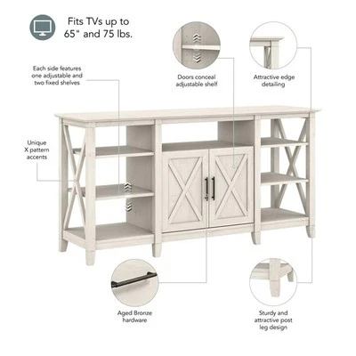 Soporte de TV alto Key West para TV de 65 pulgadas en lino roble blanco - madera de ingeniería Foto 1 de 4