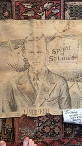 Original 1920s Charles Lindbergh French Made Tapestry Spirit Of St. Louis Paris - Picture 1 of 12