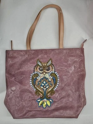 SHARIF NEW YORK TOTE HANDBAG PURSE LEATHER RHINESTONE OWL DESIGN TEXTURED - Image 1 of 4