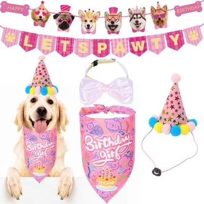 Feliz Niña Perro Cachorro Perrito Mascota Cumpleaños Fiesta Suministros Sombrero Bandana D... Foto 1 de 4