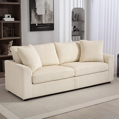 HOMCOM 3-Sitzer-Sofa, Couch mit Armlehnen, Zierkissen, Polstersofa mit Cordbezug - Bild 1 von 4