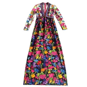 Goldworm Vintage Colorful Floral Print Maxi Dress Mod 1960s Long Sleeve Size 8 - Picture 1 of 15