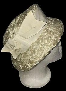 Vintage Original 1950's Union Made Women's Cellulose Straw Hat Ivory 21" IC - Picture 1 of 7