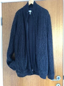 MENS XL Cable Knit Grey Polar Fleece Lined zip up Fisherman's CARDIGAN JACKET - Picture 1 of 6