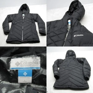 Columbia Puffer Jacket Youth Large Black Omni Heat Hooded Insulated Full Zip - Picture 1 of 18