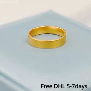 Pure 999 24K Yellow Gold Lucky Wide Rings Men Women Band US Size 4/5/6/7/8/9 - Picture 1 of 9